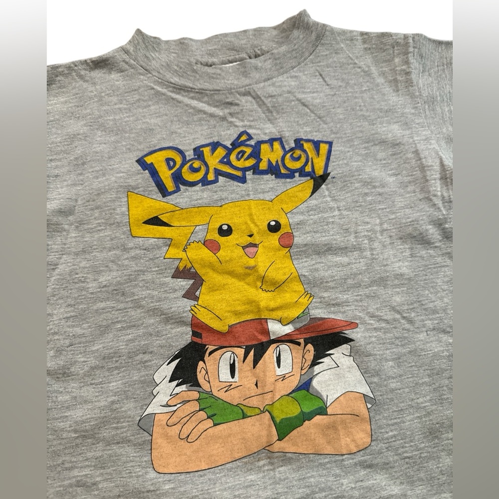 Vintage Y2K Pokemon Kids/Child T-Shirt Size 4-5 Gray Pikachu Unisex Graphic‎ Tee